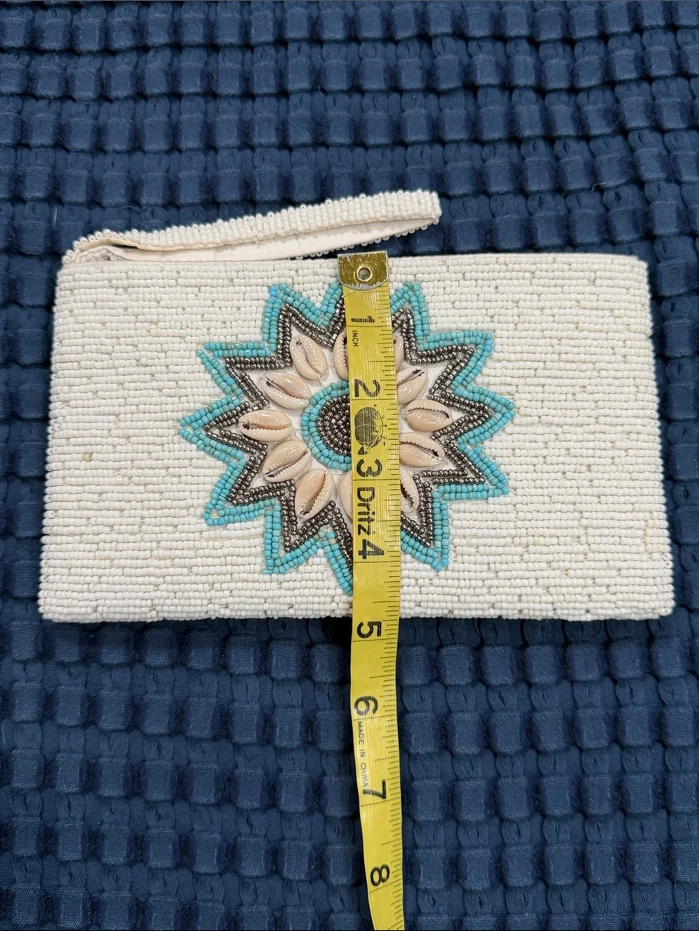 Beaded White Silver Turquoise Star Sea Shell Small Bag Clutch Wallet